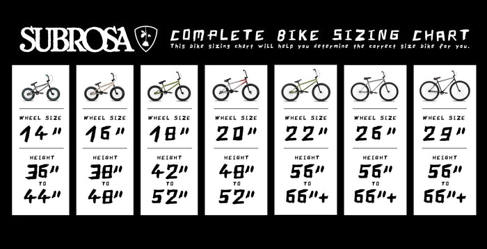 Subrosa Bike Sizing Chart