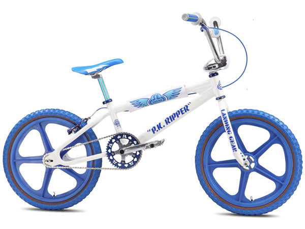 blue and white bmx bike