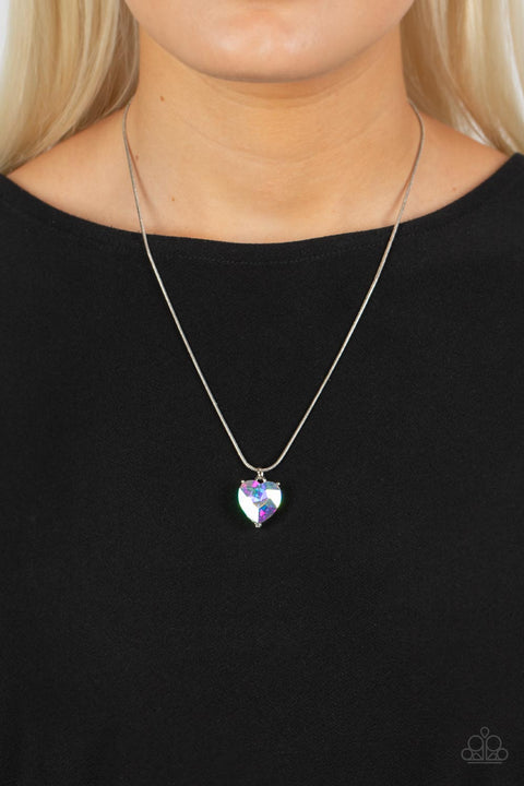 NEW DAWN. Butterfly Engraved Glass Heart Necklace - Silver – REGALROSE
