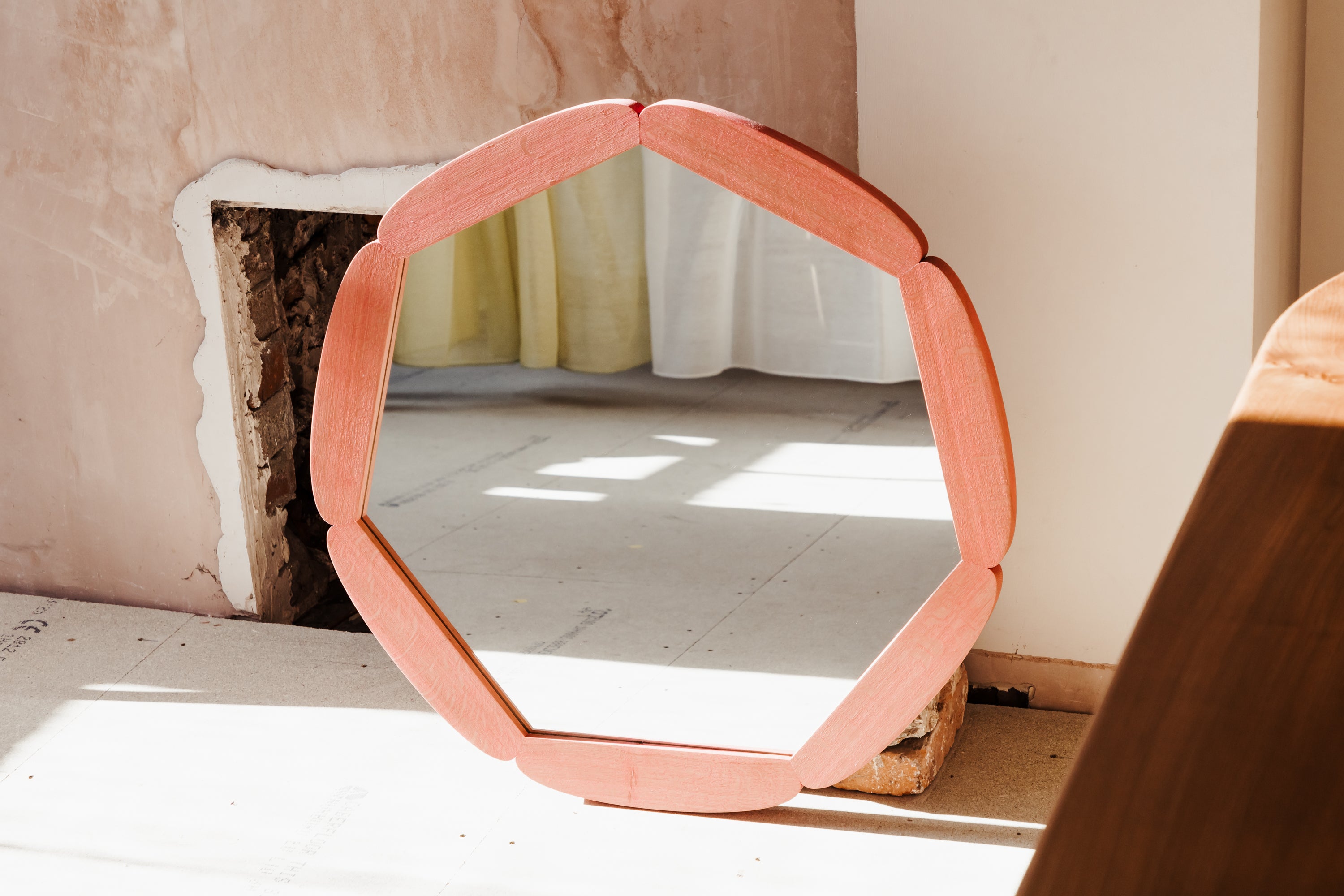 The Floral Polygon Mirror, Antique Pink