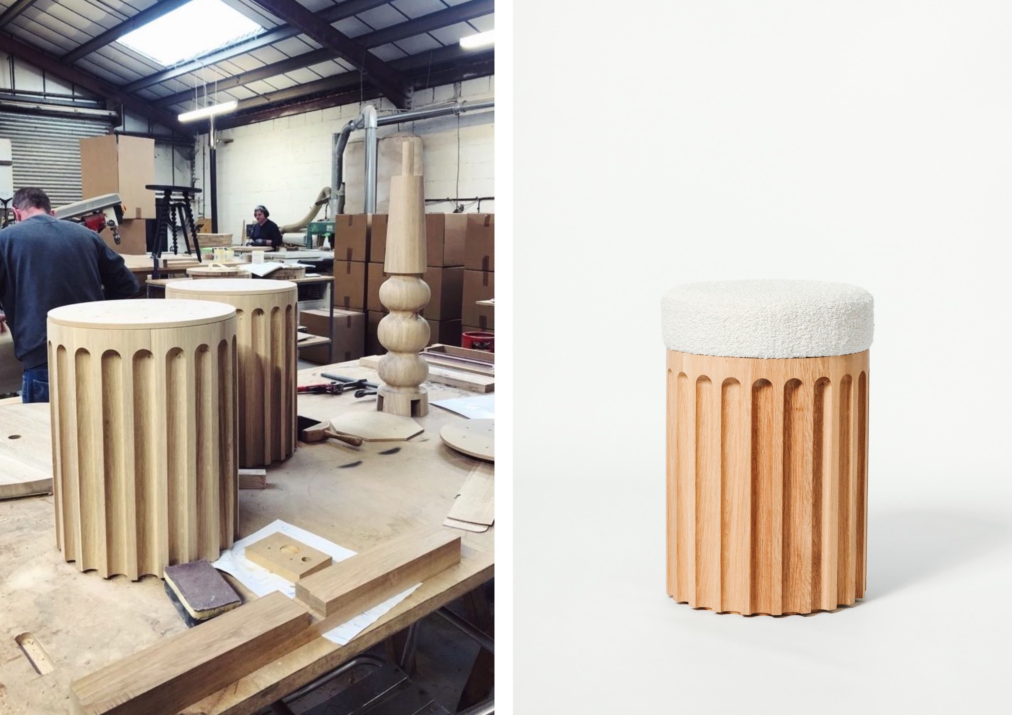 Process and Product: Our Fluted Stool, made in our workshop.