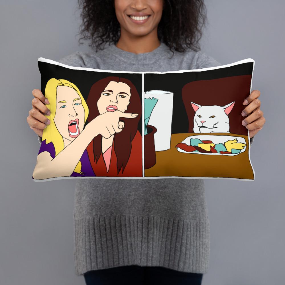 Woman Yelling At A Cat Throw Pillow | The Meme Store