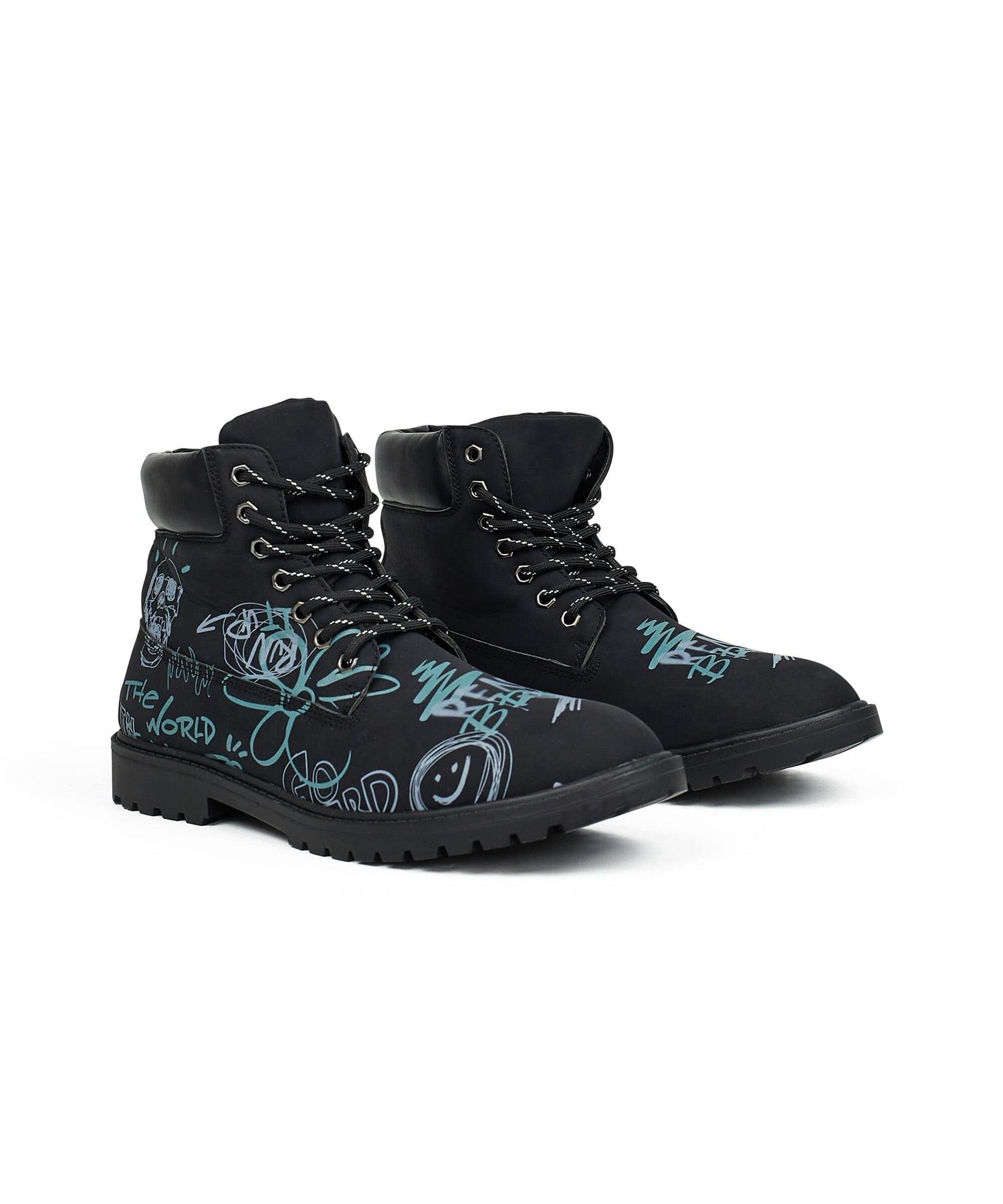 Popeye X Reason Collab Faux Suede Graffiti Print Boots - Black ...