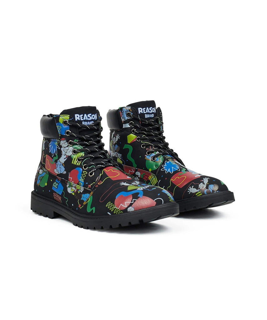 Popeye X Reason Collab Faux Suede Comic Print Boots - Tan – Reason