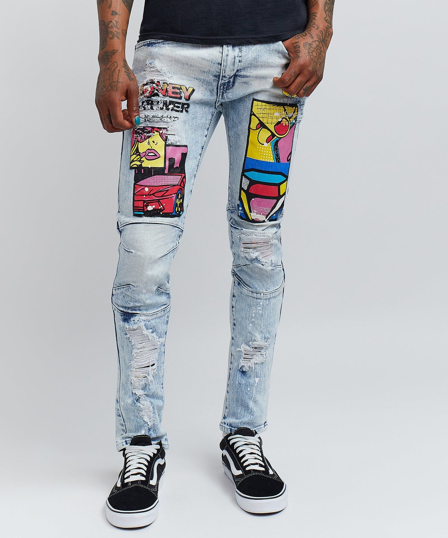 Legend Born Graphic Print Paint Splatter Patch Jeans – Reason Clothing