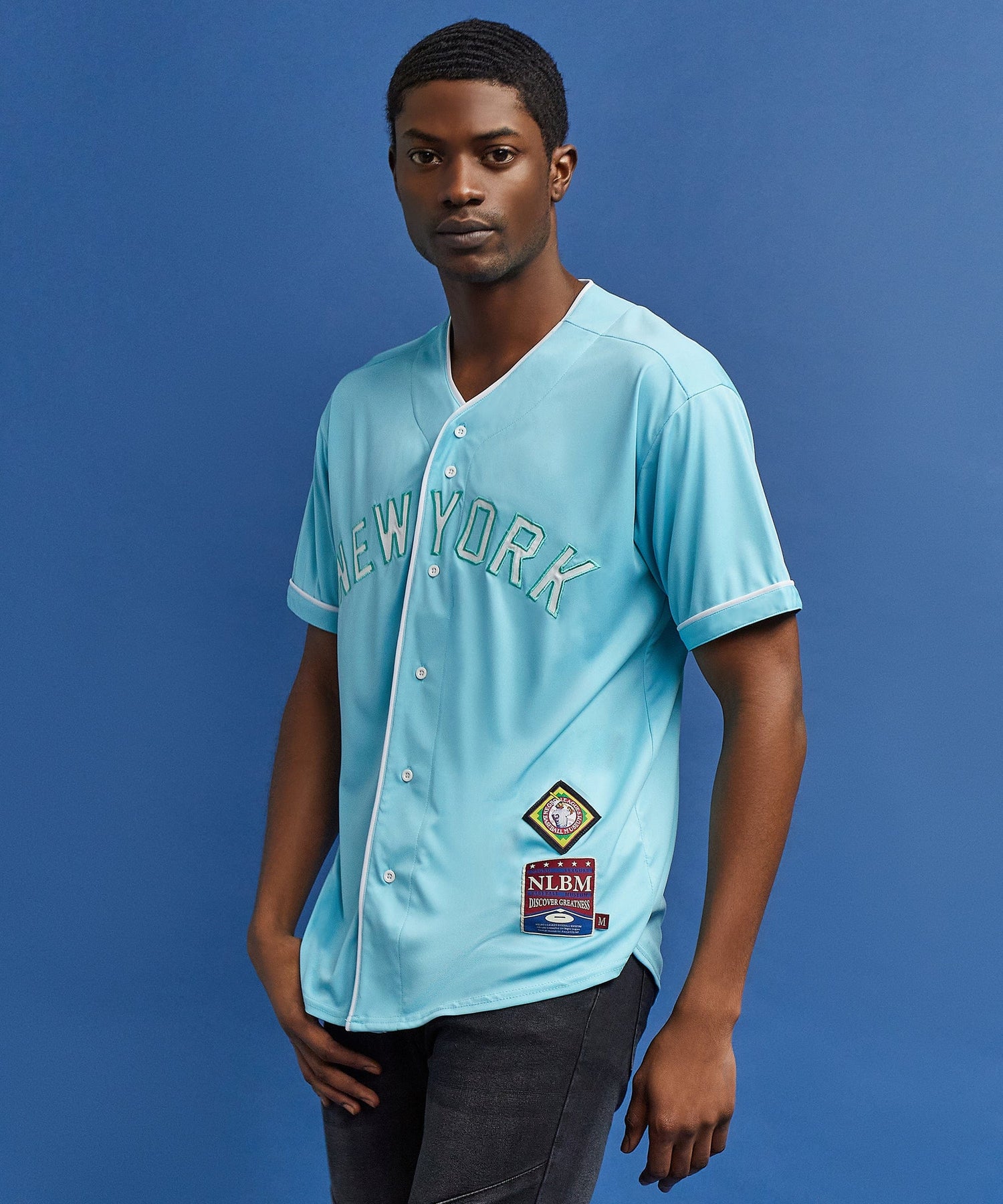 Toronto Blue Jays Majestic Cooperstown Collection Peak Power Fashion Jersey  - Light Blue/Navy