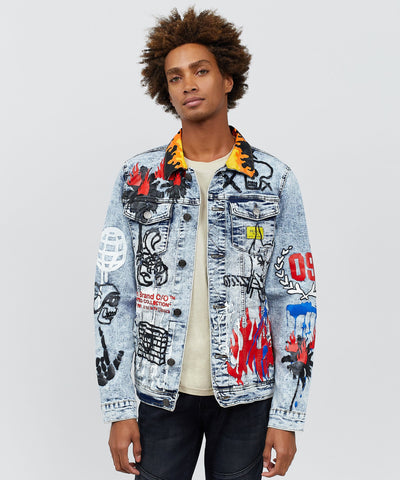 Skull Rose Acid Wash Denim Jacket With Print – Reason Clothing