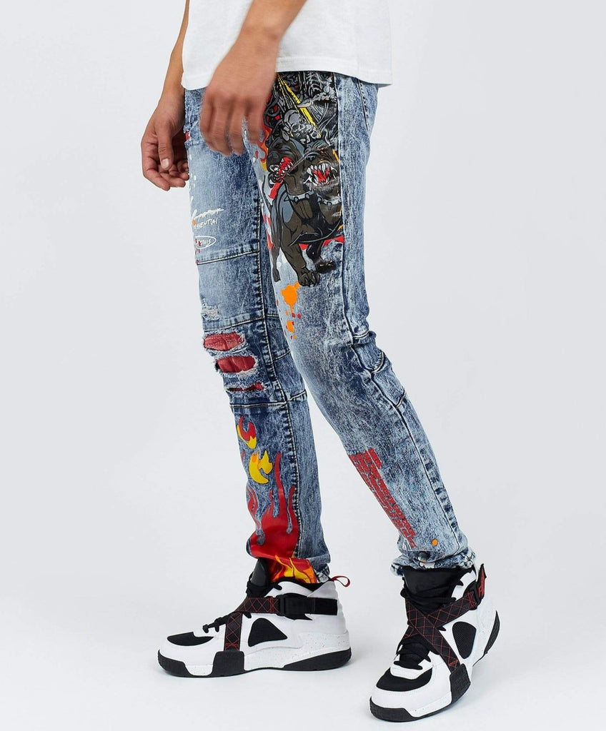 Legend Born Graphic Print Paint Splatter Patch Jeans – Reason