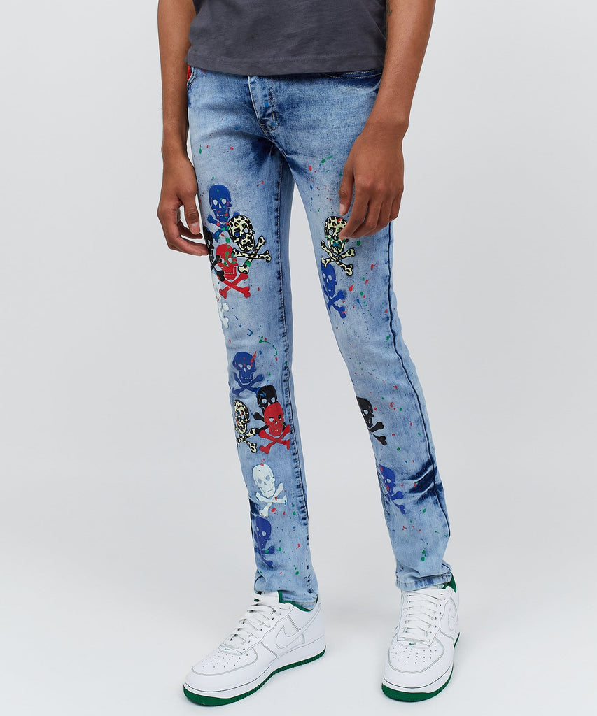 Tattoo Alien Graphic Print Slim Fit Denim Jeans – Reason Clothing