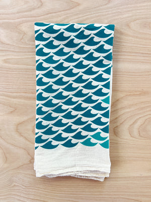 Bright Bird Tea Towel in White and Natural Flour Sack - Blue Kite