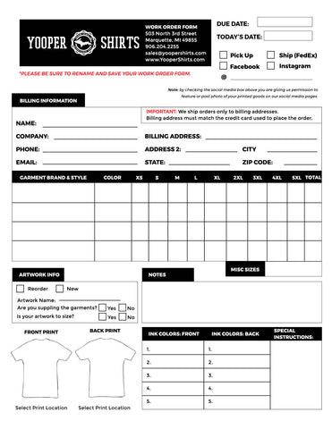 Screen Printing Work Order Template