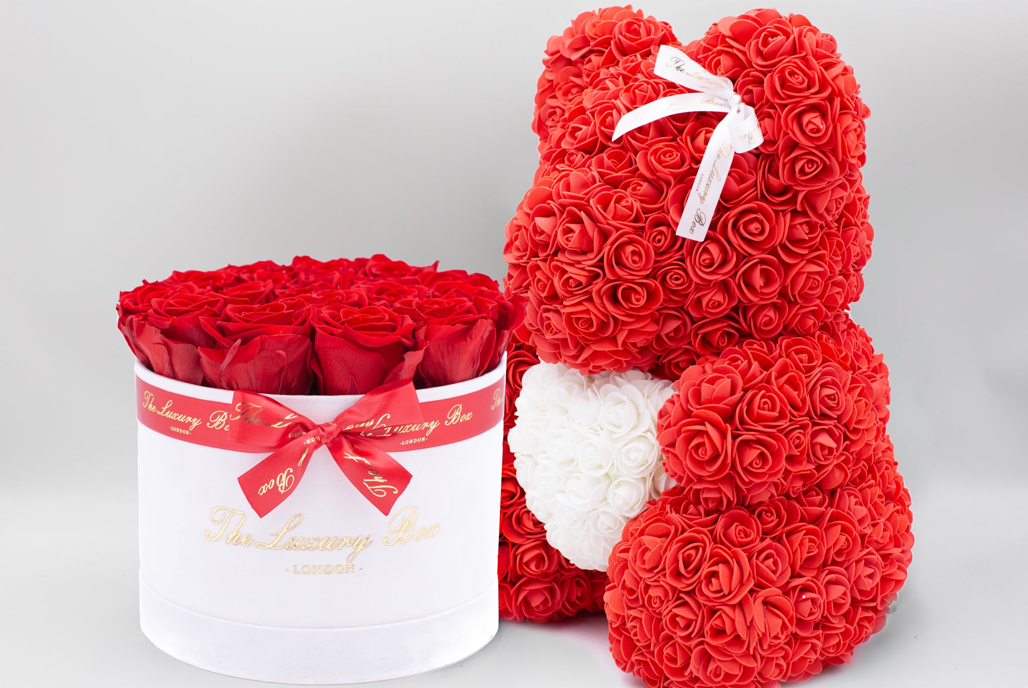 Red & White Rose Bear & Eternity Rose Box Set – The Luxury Box London