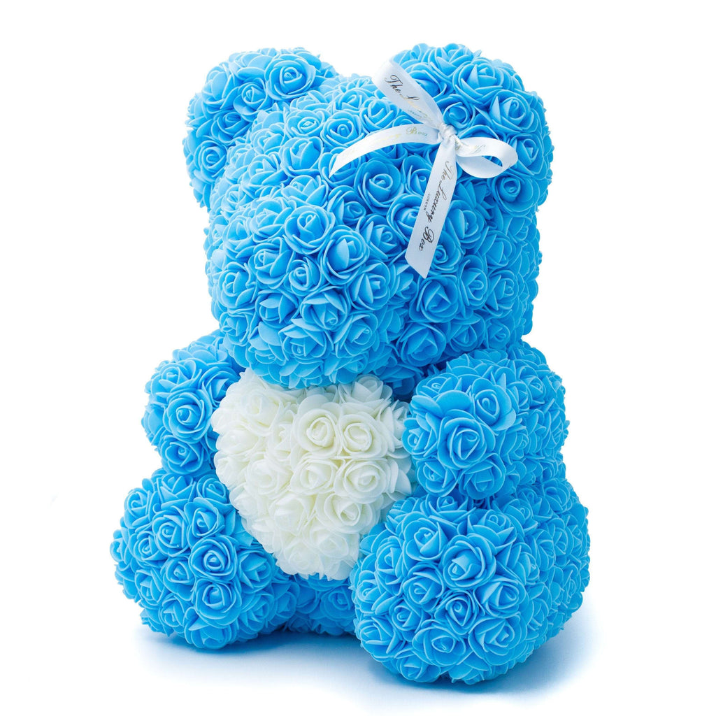 blue rose bear with heart