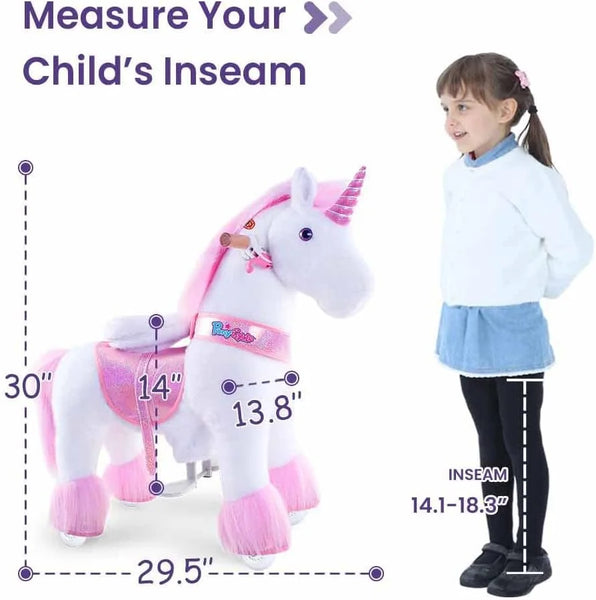 PonyCycle Official Mechanically Walking Ride-On - Pink Unicorn Size Chart