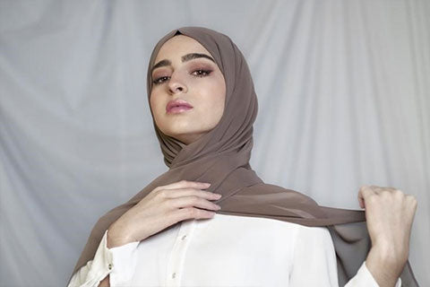 Muslim model with brown color Chiffon Hijab