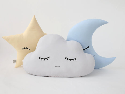 Pastel Yellow Cloud Pillow, Soft Kids Pillow, Neutral Nursery