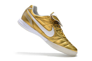 nike tiempo branco e dourado