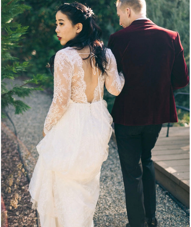 Peony Rice Bride Caitlin lace wedding dress with a romantic lace trimmed back