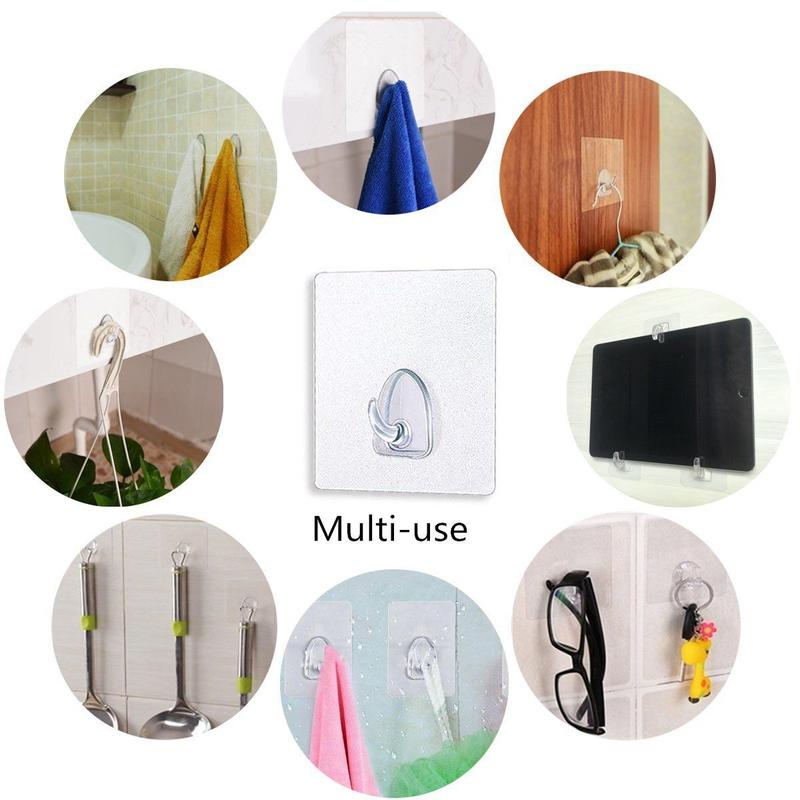 Adhesive Heavy Duty Plastic Wall Hooks Strong Sticky Removable