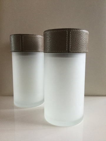 Frosted Glass Containers - Light Tan  Leather Top