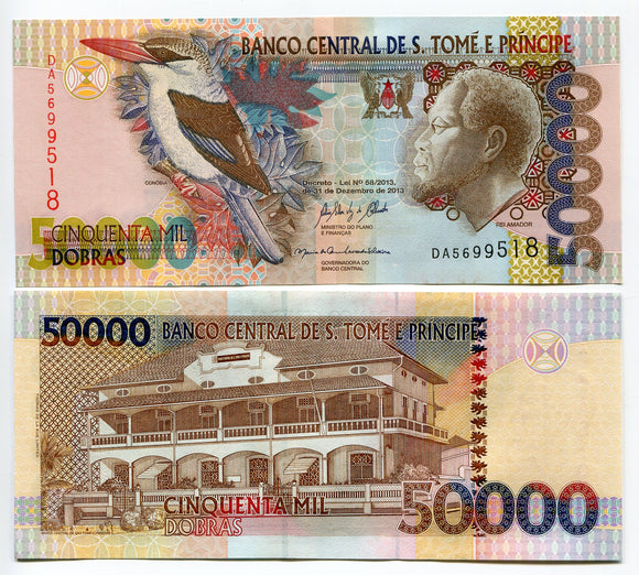 Sao Tome and Principe 50000 Dobras, 2013 P-68, UNC Original Banknote for Collection
