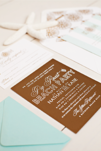 Nico and LaLa | Gold Foil and Aqua Nantucket Wedding Invitations