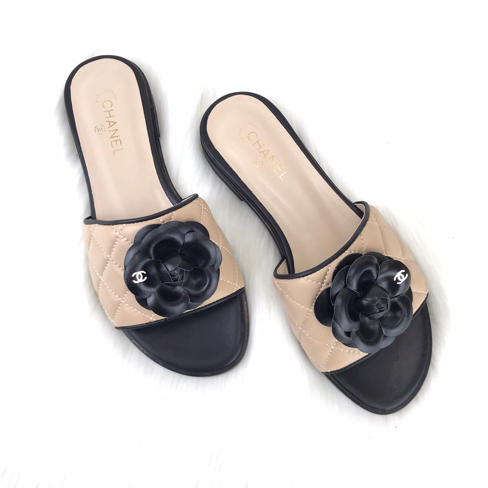 chanel flower slippers