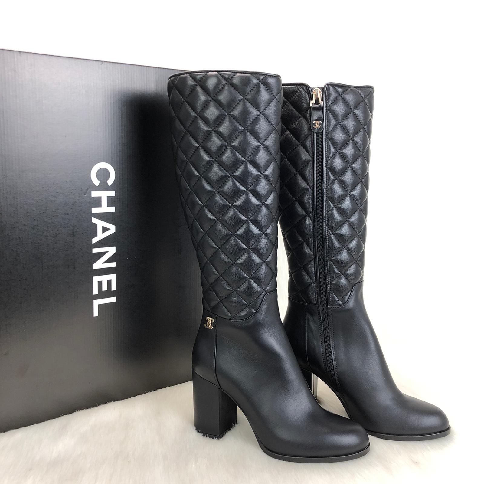 chanel quilted boots