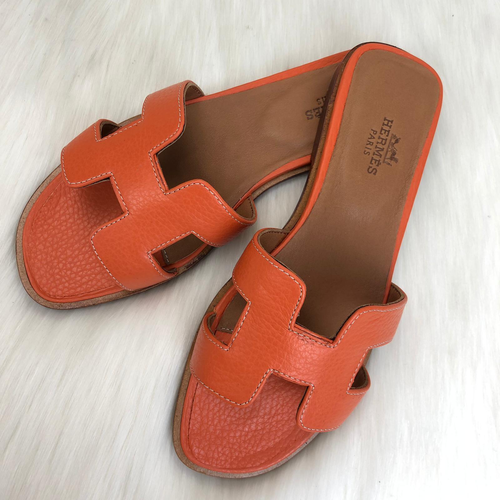 orange hermes slippers