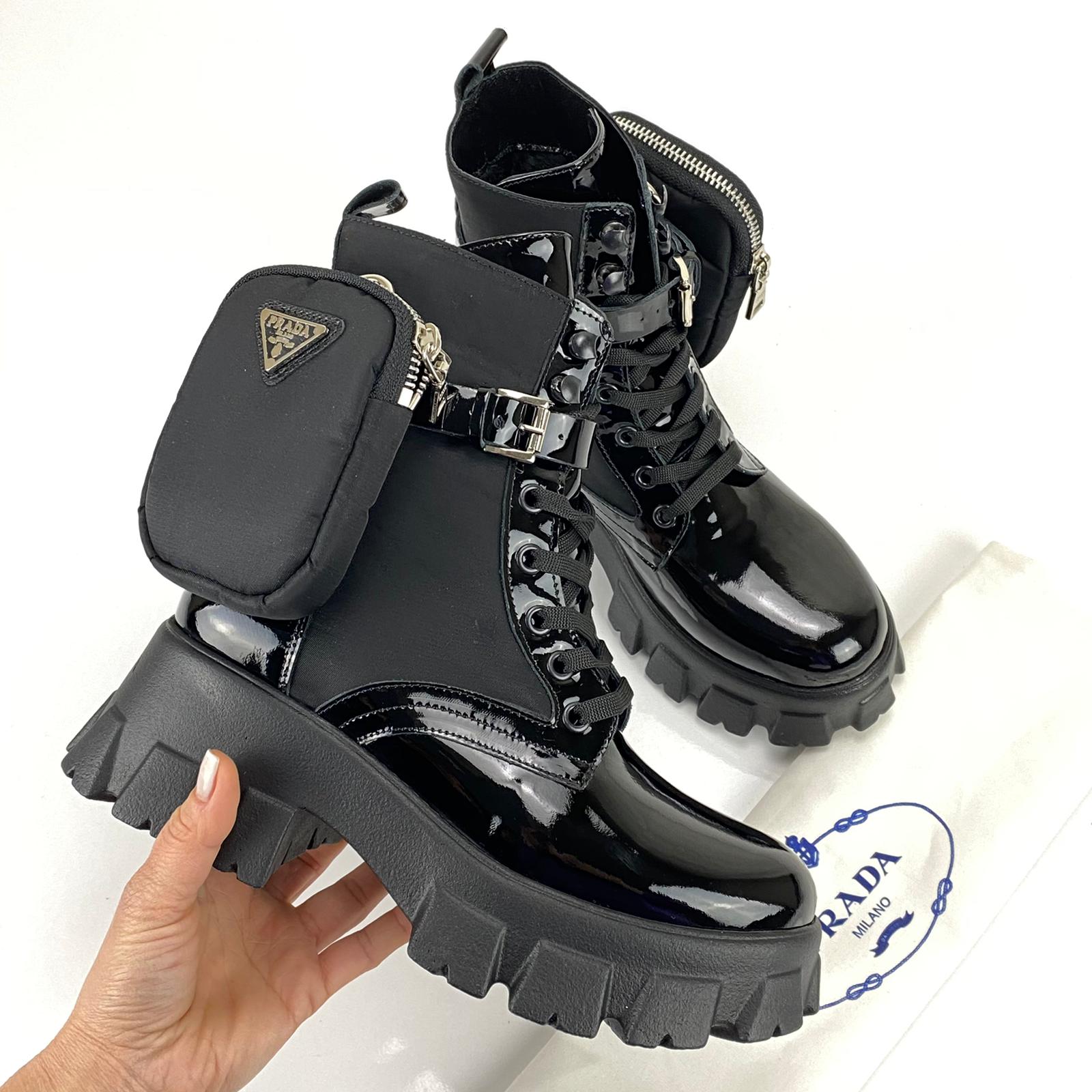 prada patent leather combat boots