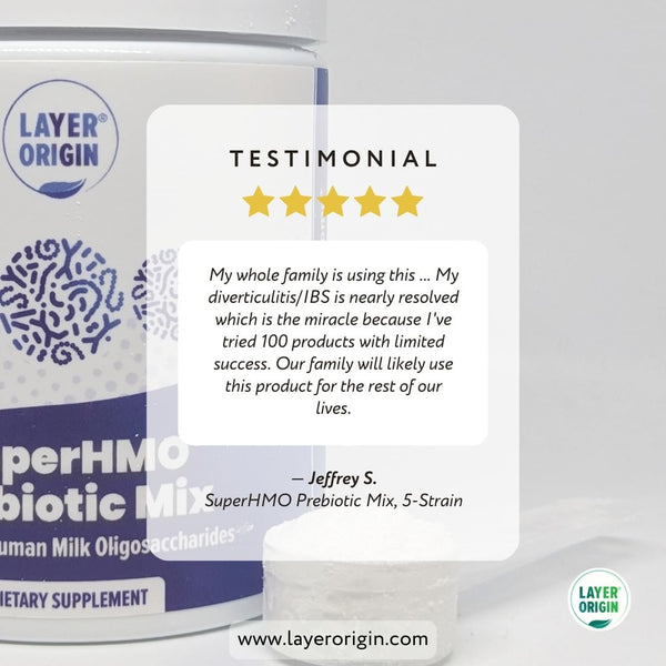 Layer Origin SuperHMO prebiotic mix testimonial