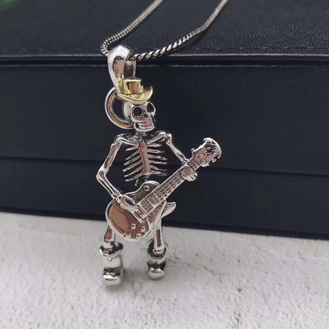 Sterling Silver Guitar Skull Pendant