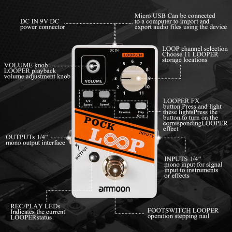 Ammoon Pock Loop Looper Guitar Effect Pedal