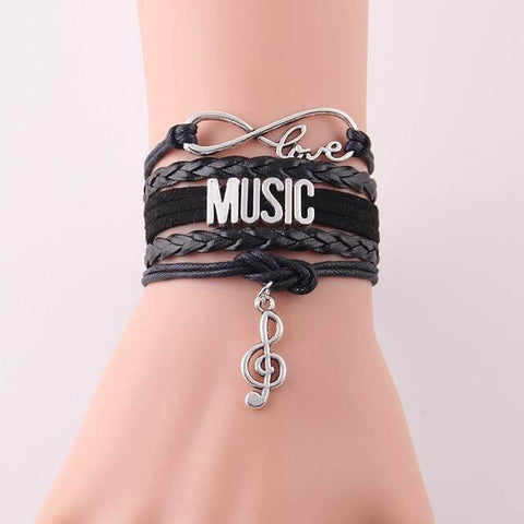 Music symbol leather bracelet