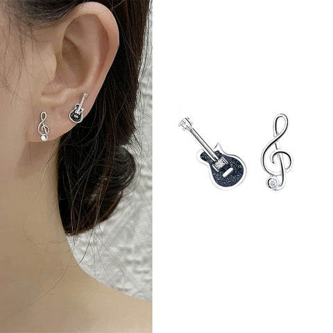 Treble Clef Guitar Stud Earrings