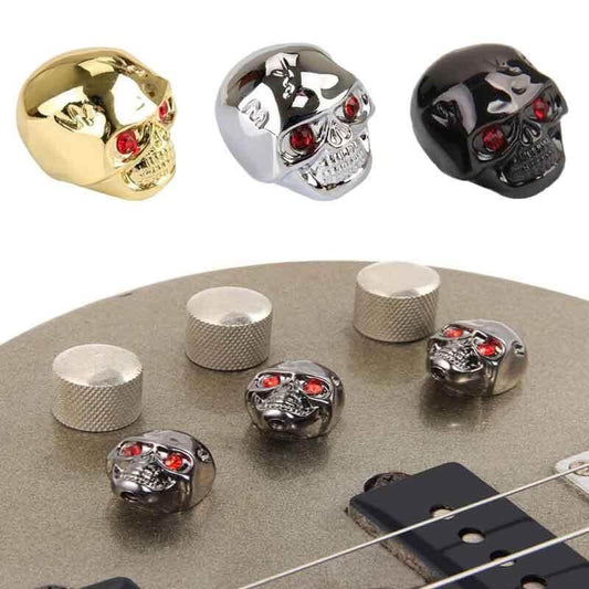 Skull themed volume tone knobs cap for electric and bass guitar. guitarmetrics 