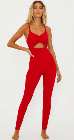 Red workout jumpsuit