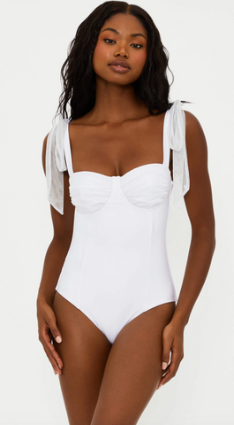 White one piece with bows