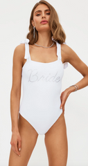 White bridal one piece swimsuit