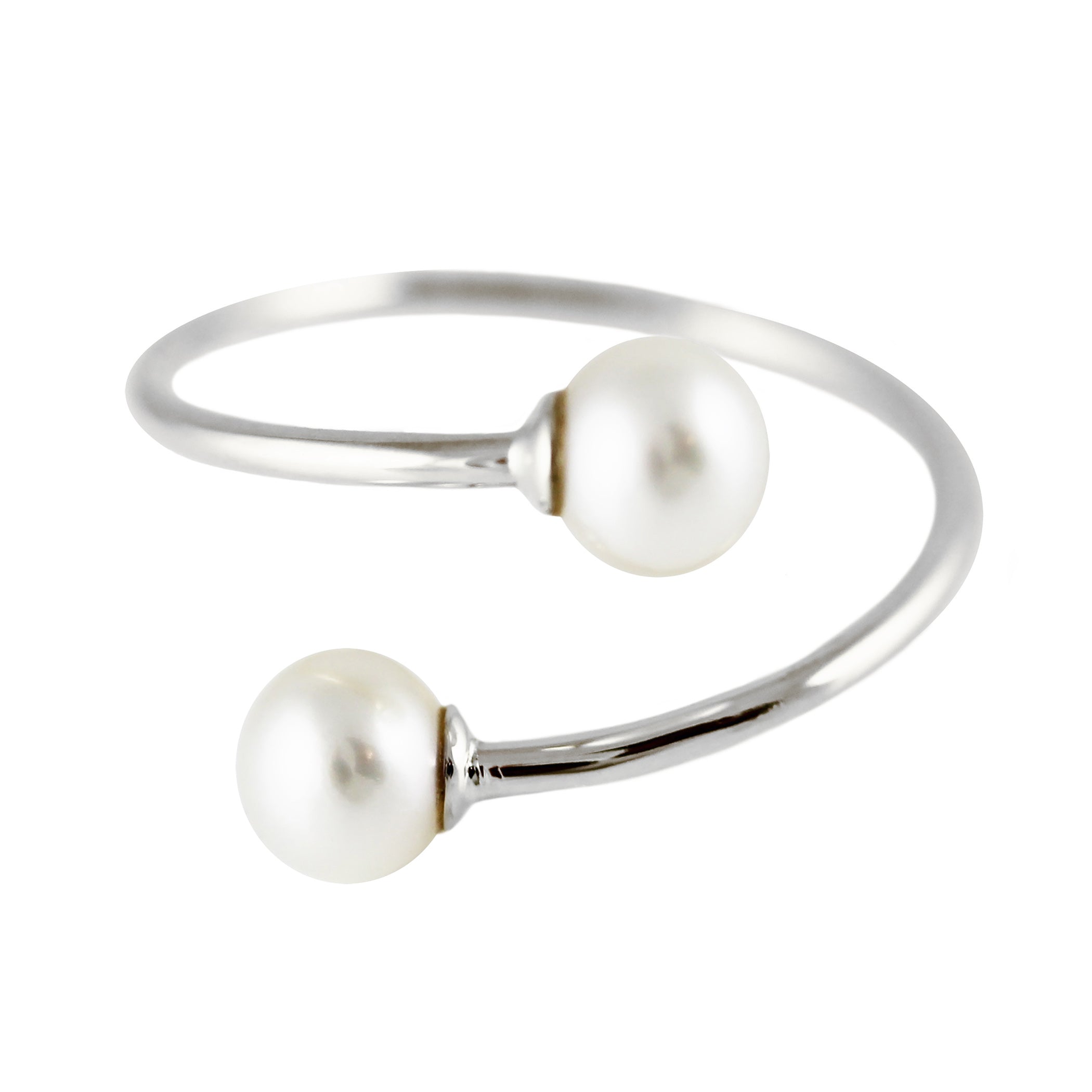 SILVER BYPASS WHITE PEARL CUFF RING – LUMO