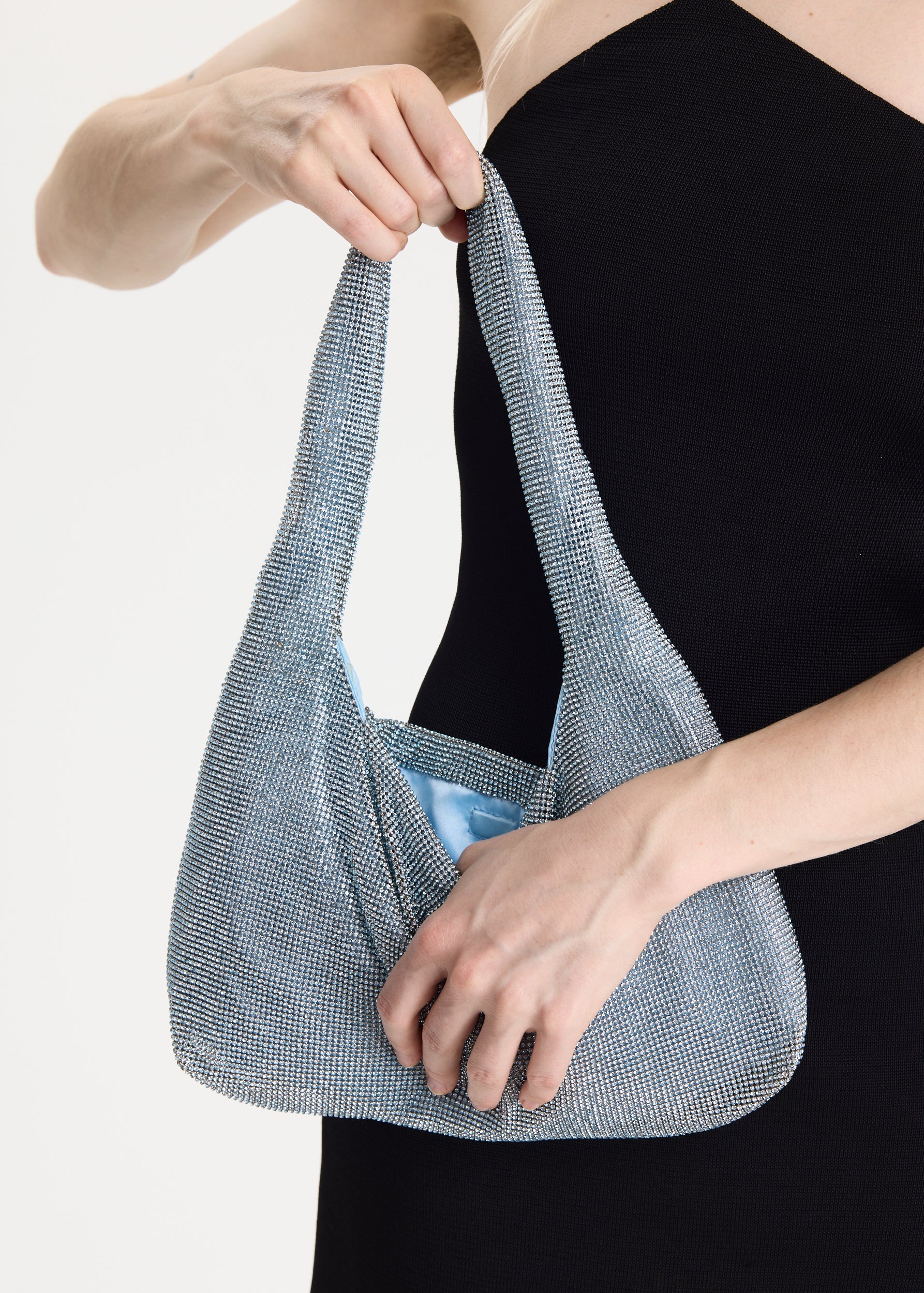 Blue Glass Crystal Mesh Armpit Bag