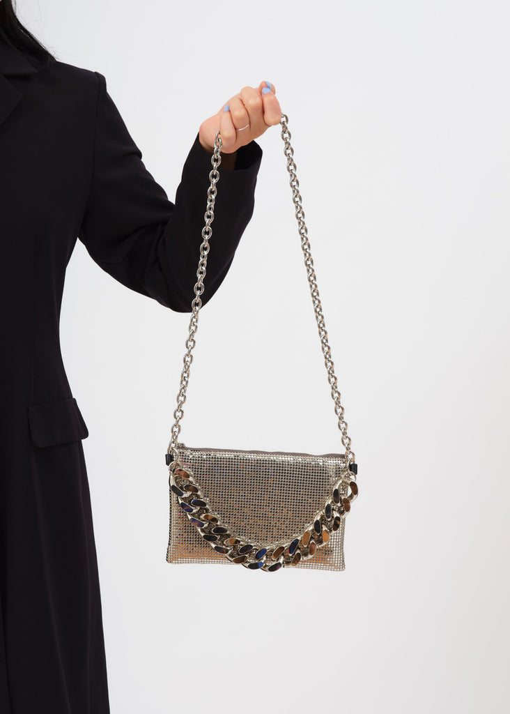 black crossbody with silver chain