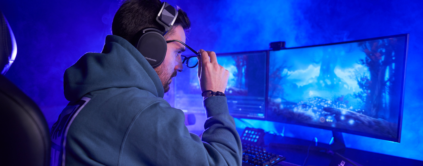 Gamer with Blue Light Blocking Glasses