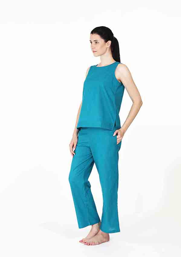 Turquoise Cotton Yoga Wear With Sleeves – uNidraa