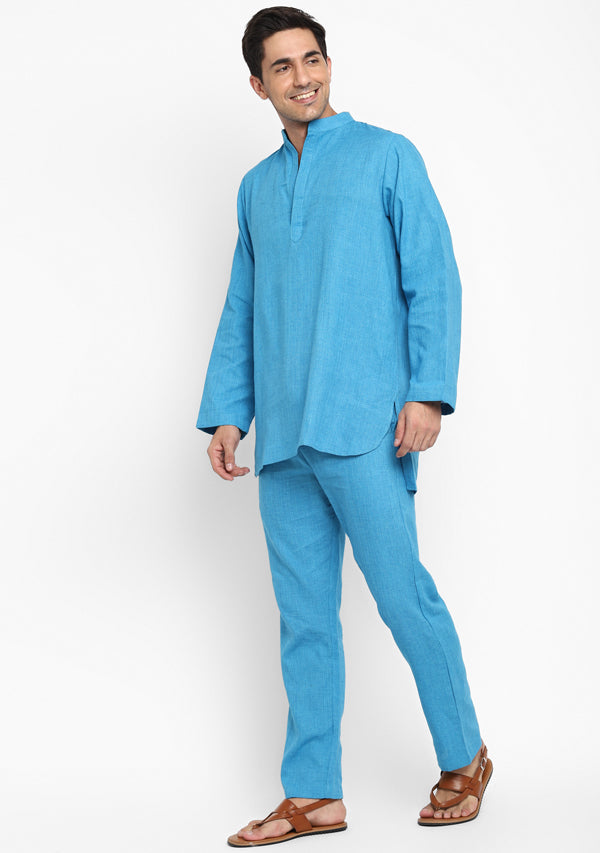 Turquoise Cotton Shirt and Pyjamas For Men – uNidraa