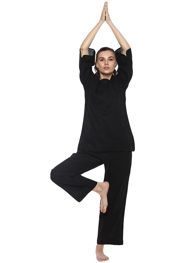 Smoke Blue Cotton Yoga Wear With Sleeves – uNidraa