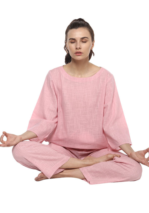 Smoke Blue Cotton Yoga Wear With Sleeves