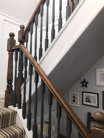 Painted stair railings, gray Smudge and white Dazzle Me!