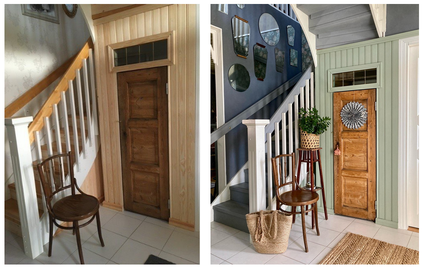 Before and after painting the closet with Frenchic paints.