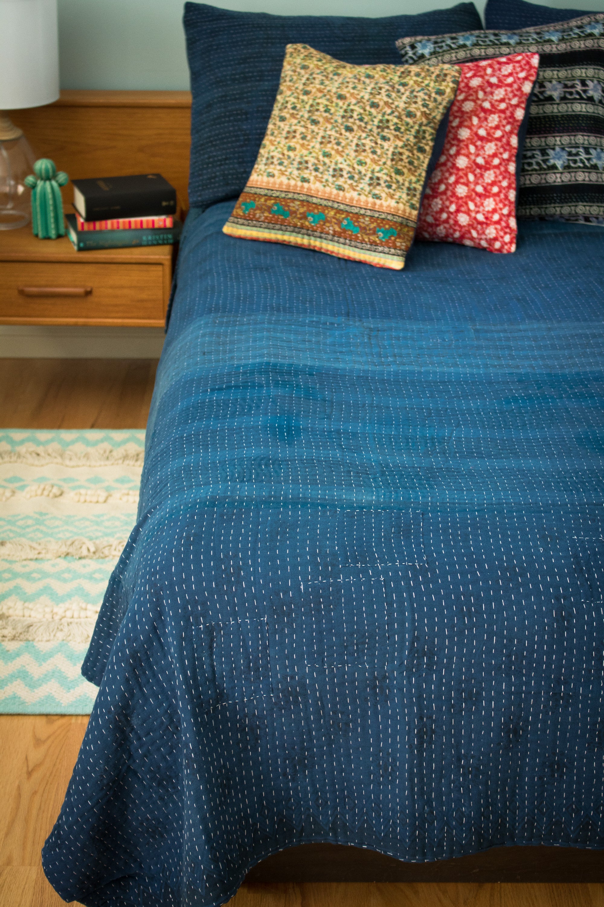 navy and teal quilt